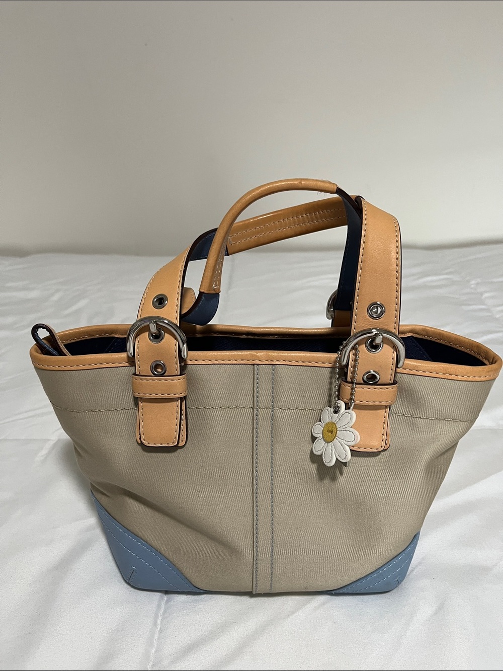 Coach Tan & Blue Mini Tote with Daisy Charm